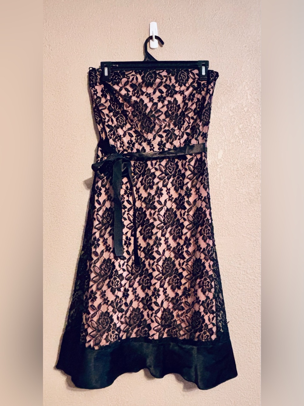 Fairweather Pink Lined Lace Overlay Strapless Dress